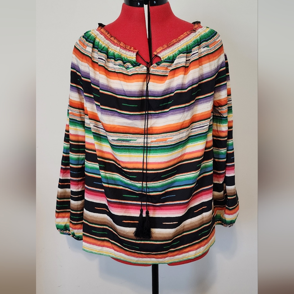 NWT Ralph Lauren Green Label Colorful Striped Boho Blouse Size Xl